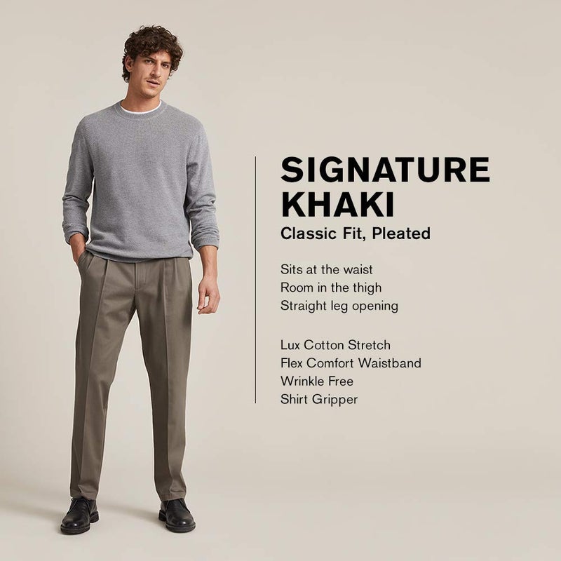 DockersÂ® Men's Big & Tall Classic Fit Signature Khaki Lux Cotton Stretch Pants - Pleated (Regular and Big & Tall), Dockers Navy, 46W x 32L - Image 3